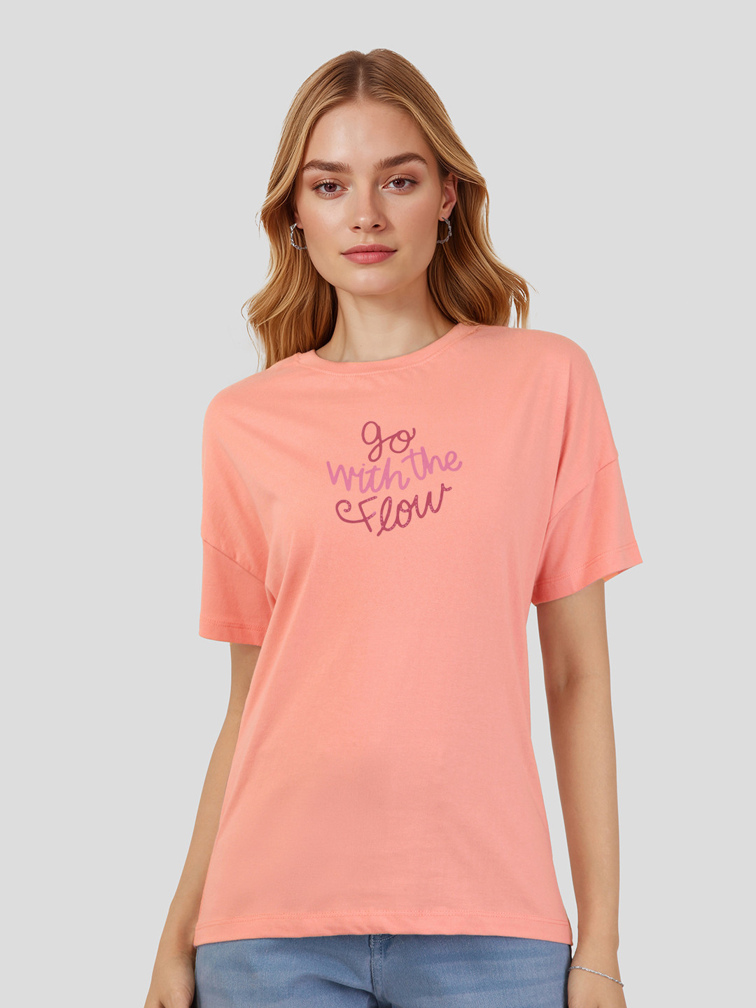 Mast & Harbour Typography Printed Drop-Shoulder Sleeves Pure Cotton T-shirt