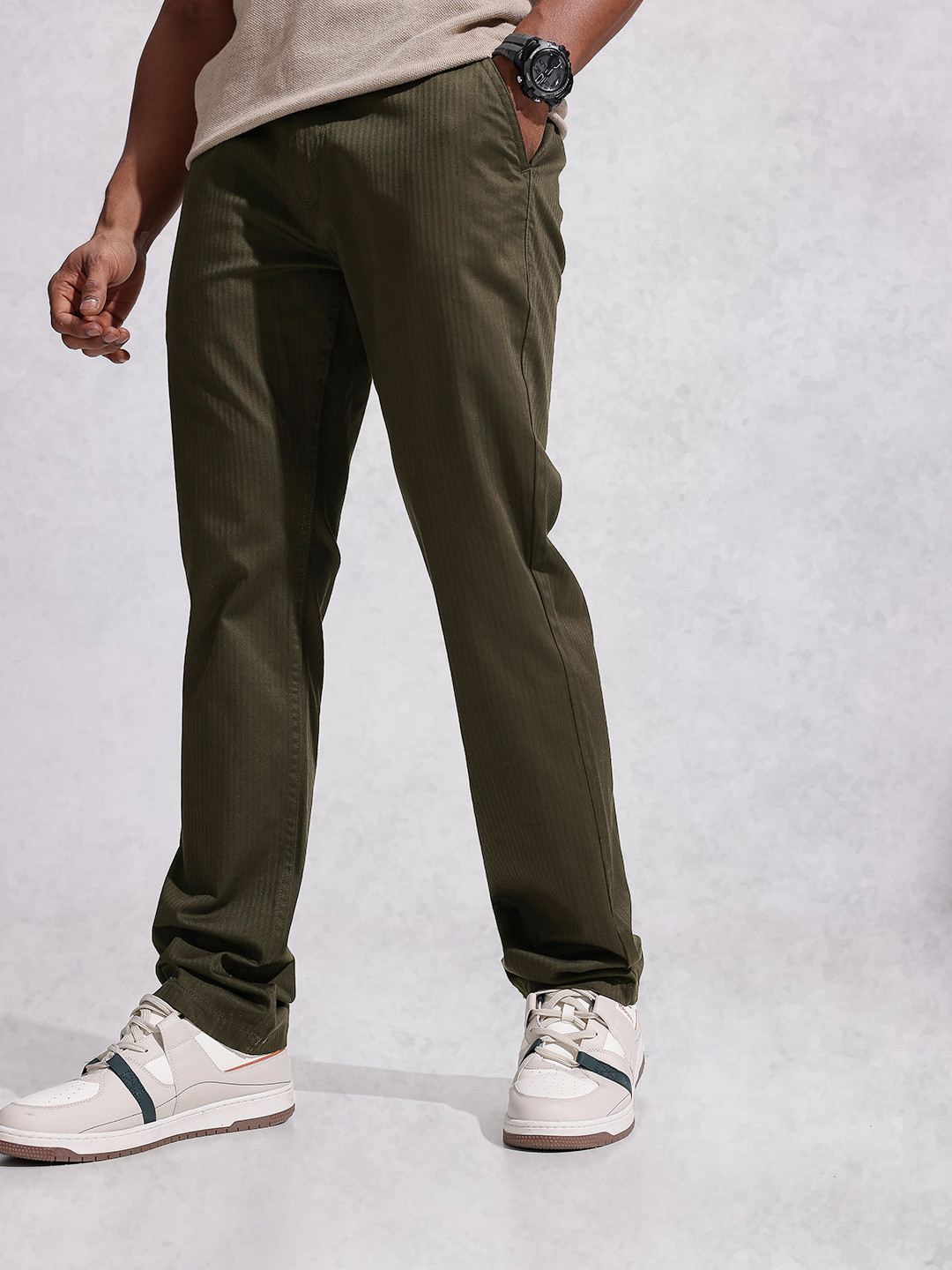 WROGN Men Striped Straight Fit Chino Trousers