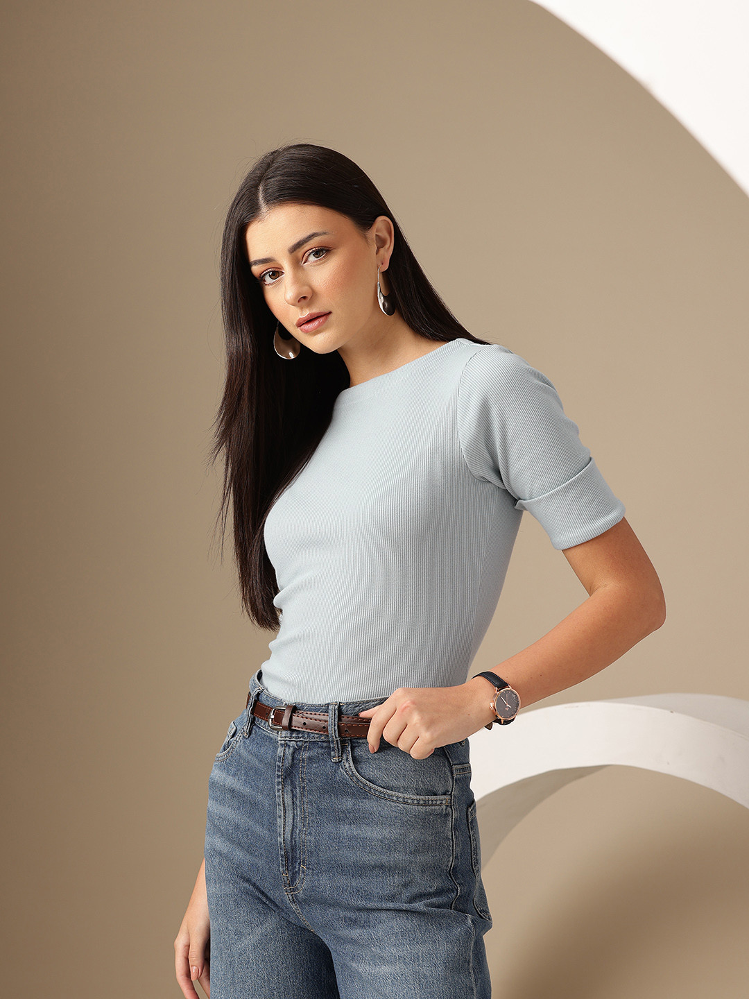 Chemistry Round Neck Ribbed Top