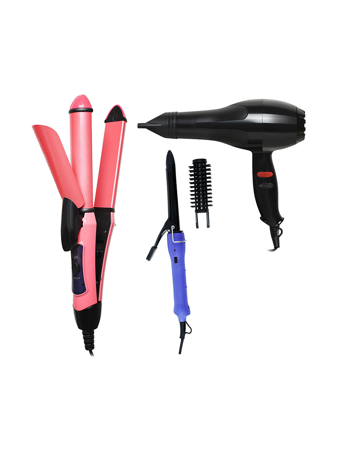 NIRVANI Set of 3 NV-6130 Hair Dryer With 2009 2 In 1 Hair Straightener & 16B Hair Curler