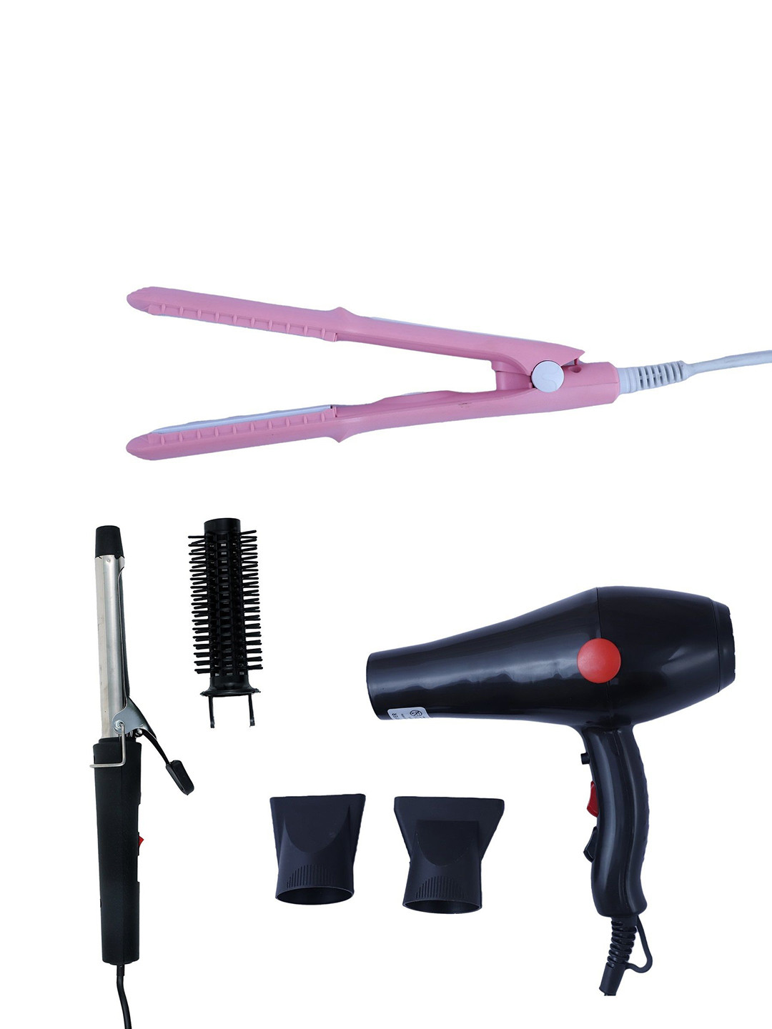 NIRVANI 3Pcs 2888 1500 Watt Hair Dryer SX-8006 Ceramic Plate Straightener- 471 Hair Curler