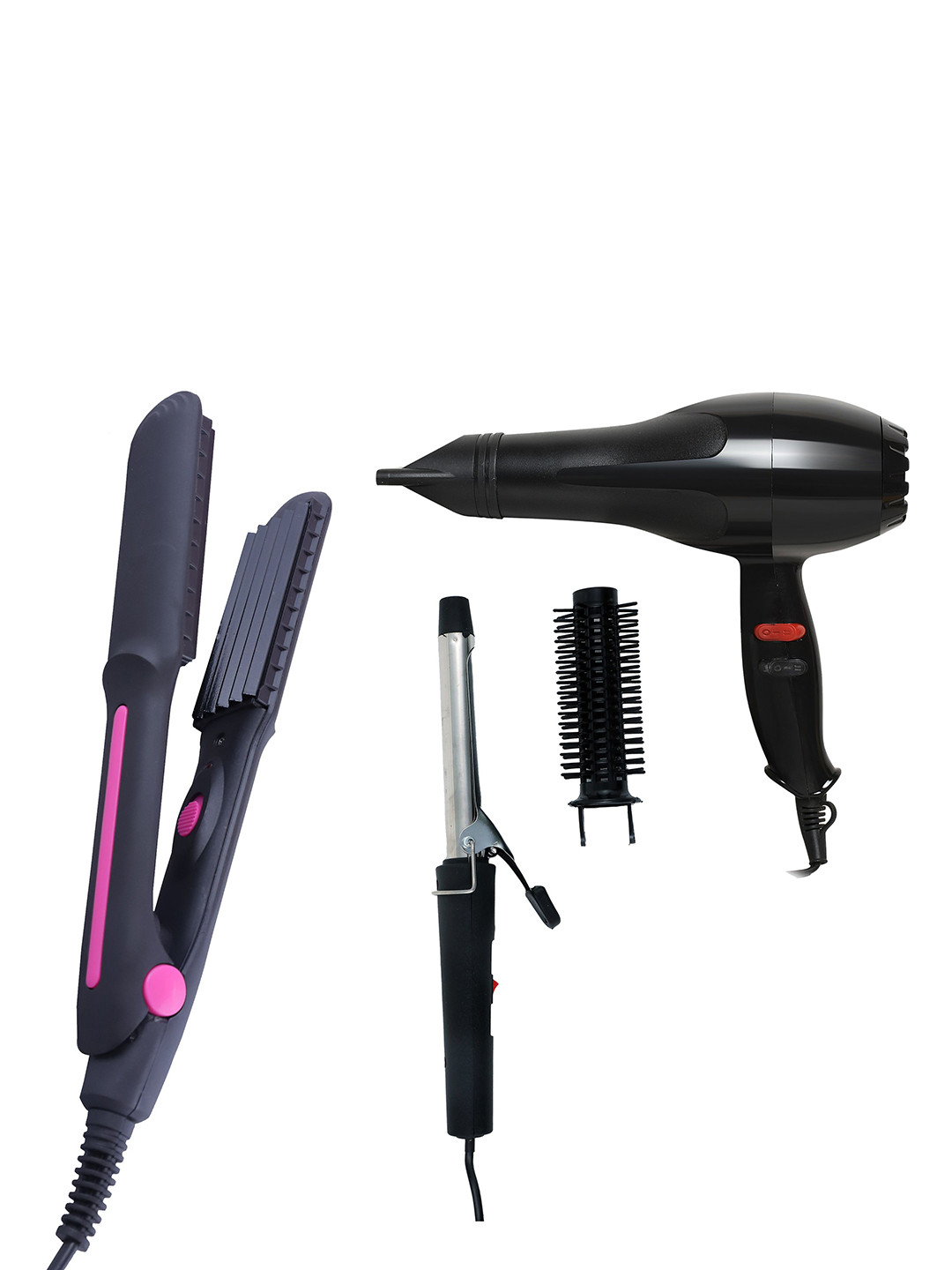 NIRVANI Set of 3 NV-6130 1800 Watt Hair Dryer With Hair Crimper & 16B Hair Curler