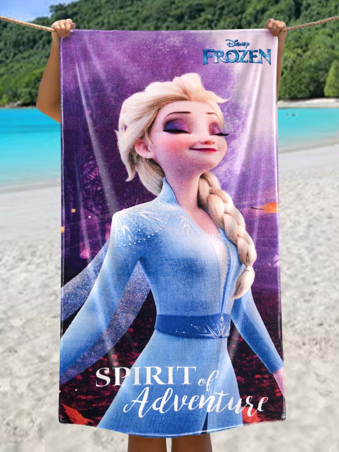 Disney Purple & Blue Disney Frozen Sister's Printed Cotton 350 GSM Bath Towel