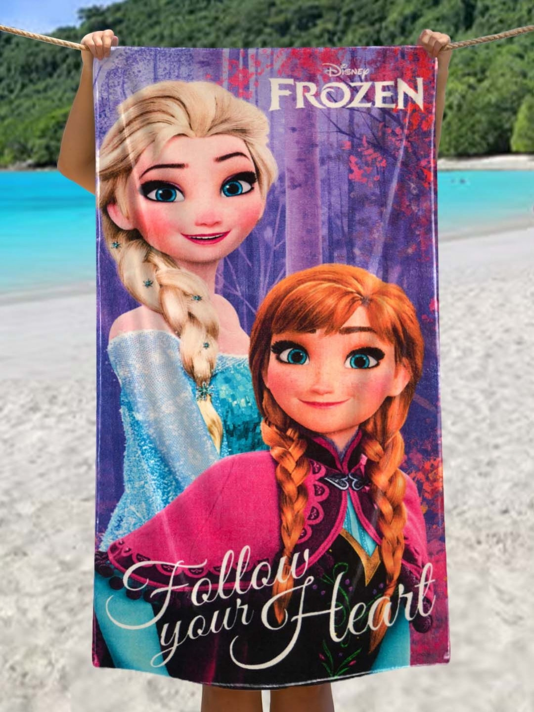 Disney Purple & Blue Disney Frozen Sisters Printed Cotton 350 GSM Bath Towel