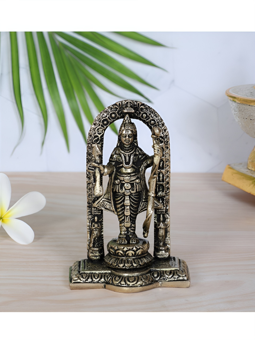Two Moustaches Ayodhya Ram Lalla White Brass Metallic Prayer Room Medium Showpiece - 4.4 Inches