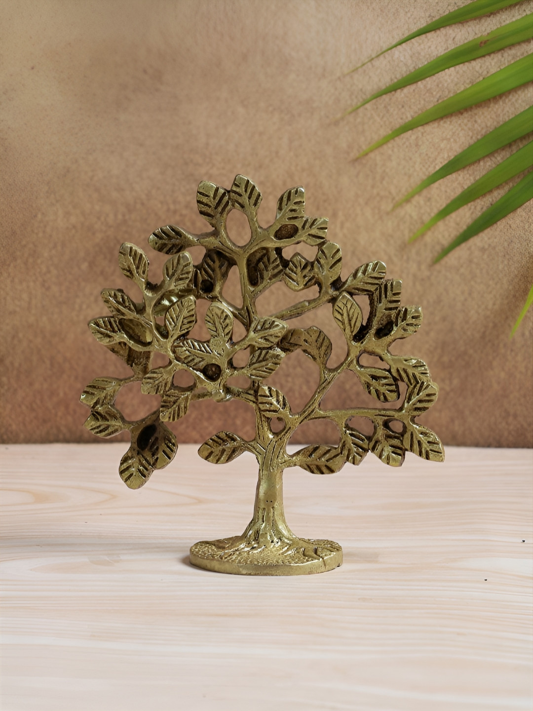 Two Moustaches Kalpavriksha Tree Yellow Brass Metallic Living Room Small Showpiece - 5.4 Inches