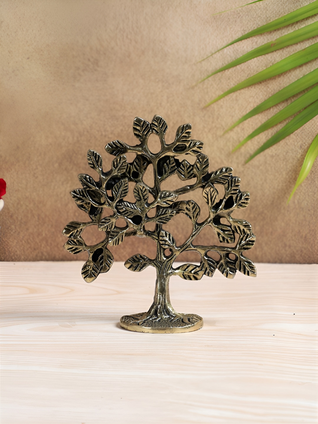 Two Moustaches Kalpavriksha Tree White Brass Metallic Garden Small Showpiece - 5.4 Inches