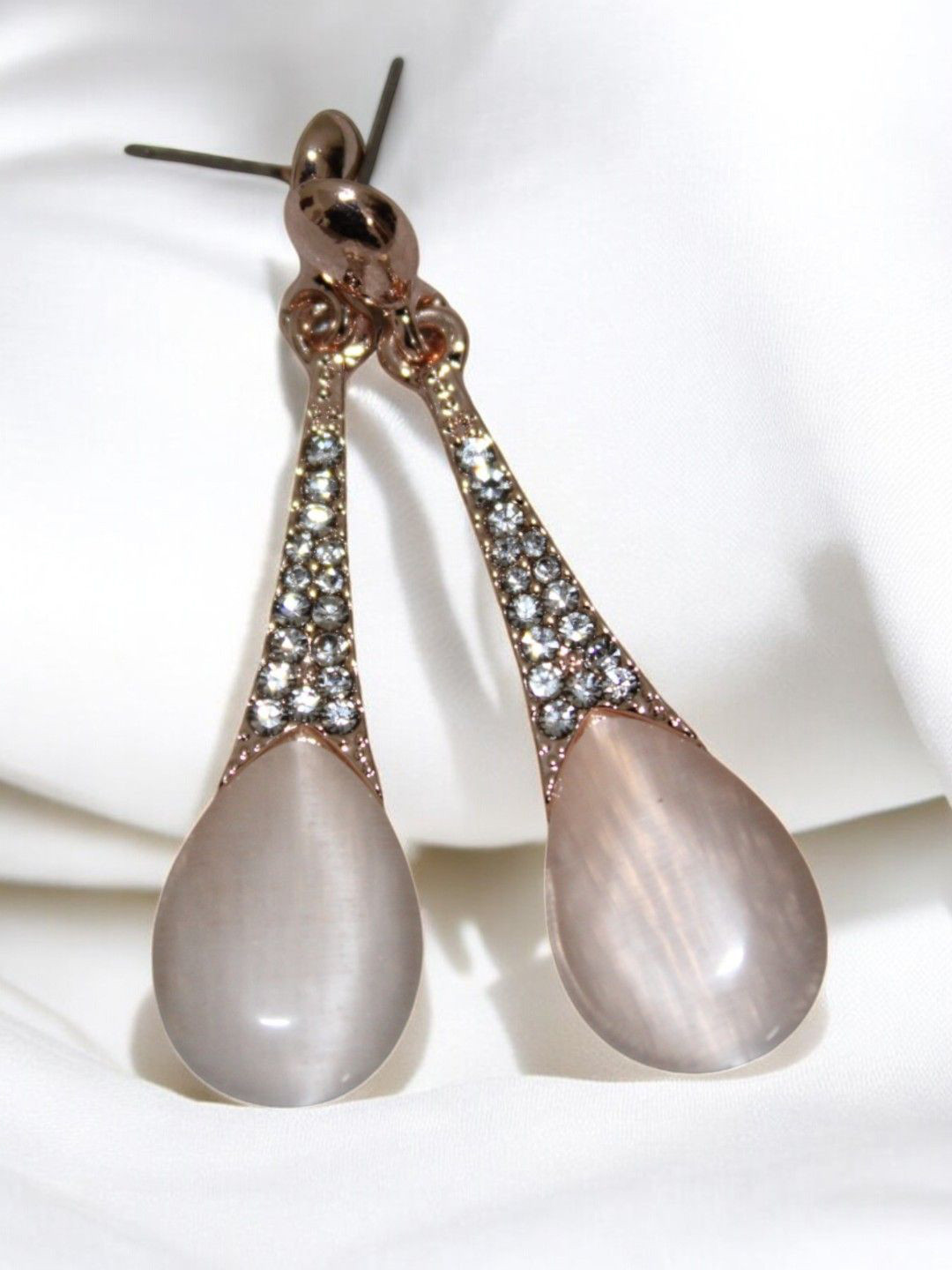 Jolly Faces Rose Gold-Plated Artificial Stones Studded Teardrop Shaped Drop Earrings