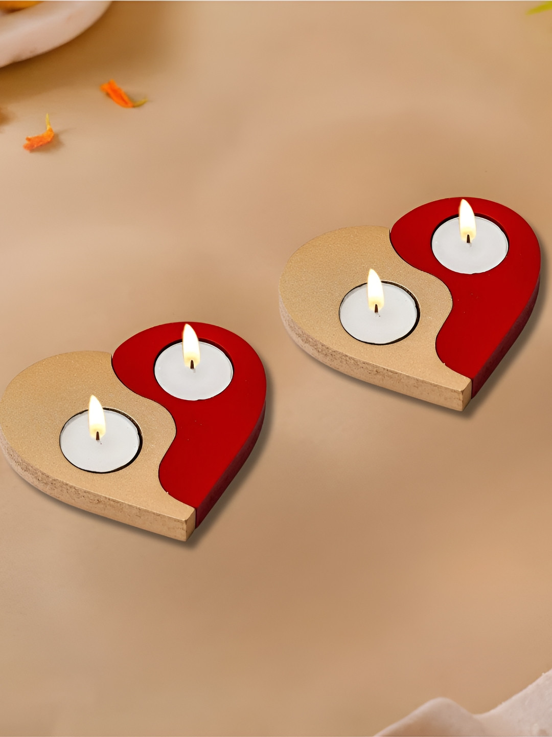 eCraftIndia Red & Gold-Toned 2 Pieces Ceramic Candle Holder