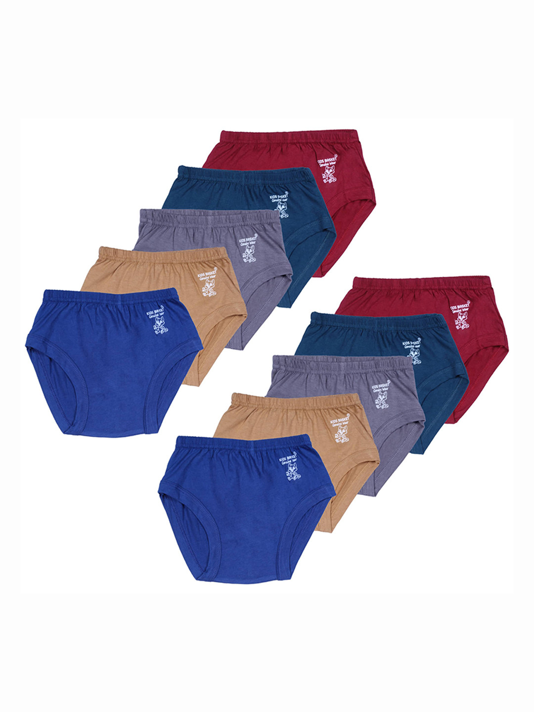 Kids Basket Pack Of 10 Cotton Basic Briefs M-GY-KBPLAIN-JAT-10PC