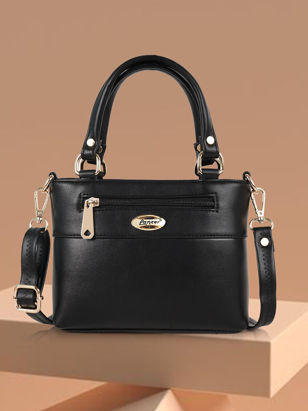 Lancer Women Solid Structured Leather Handheld Bag