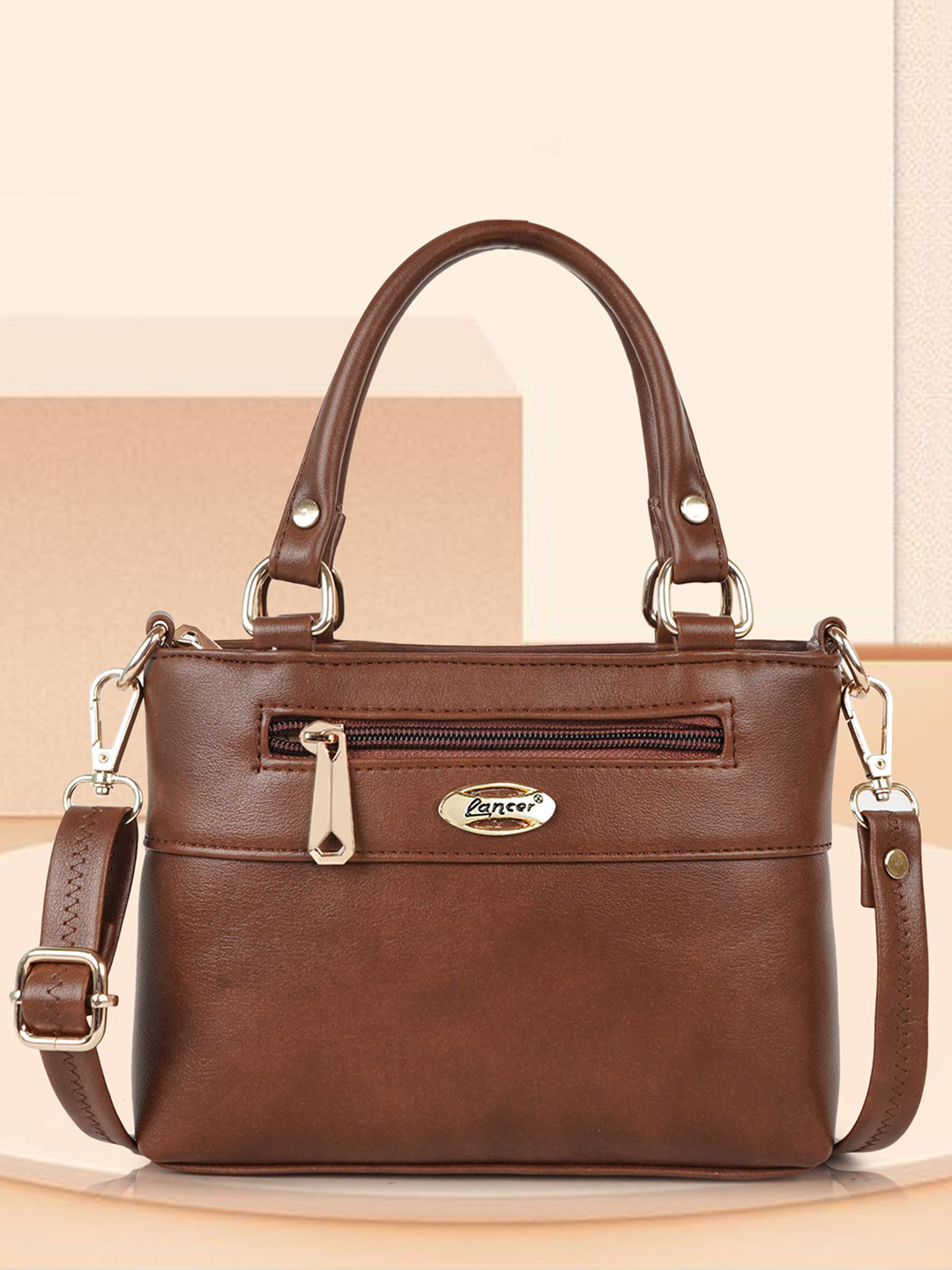 Lancer Women Solid Vegan Leather Crossbody Satchel Bag