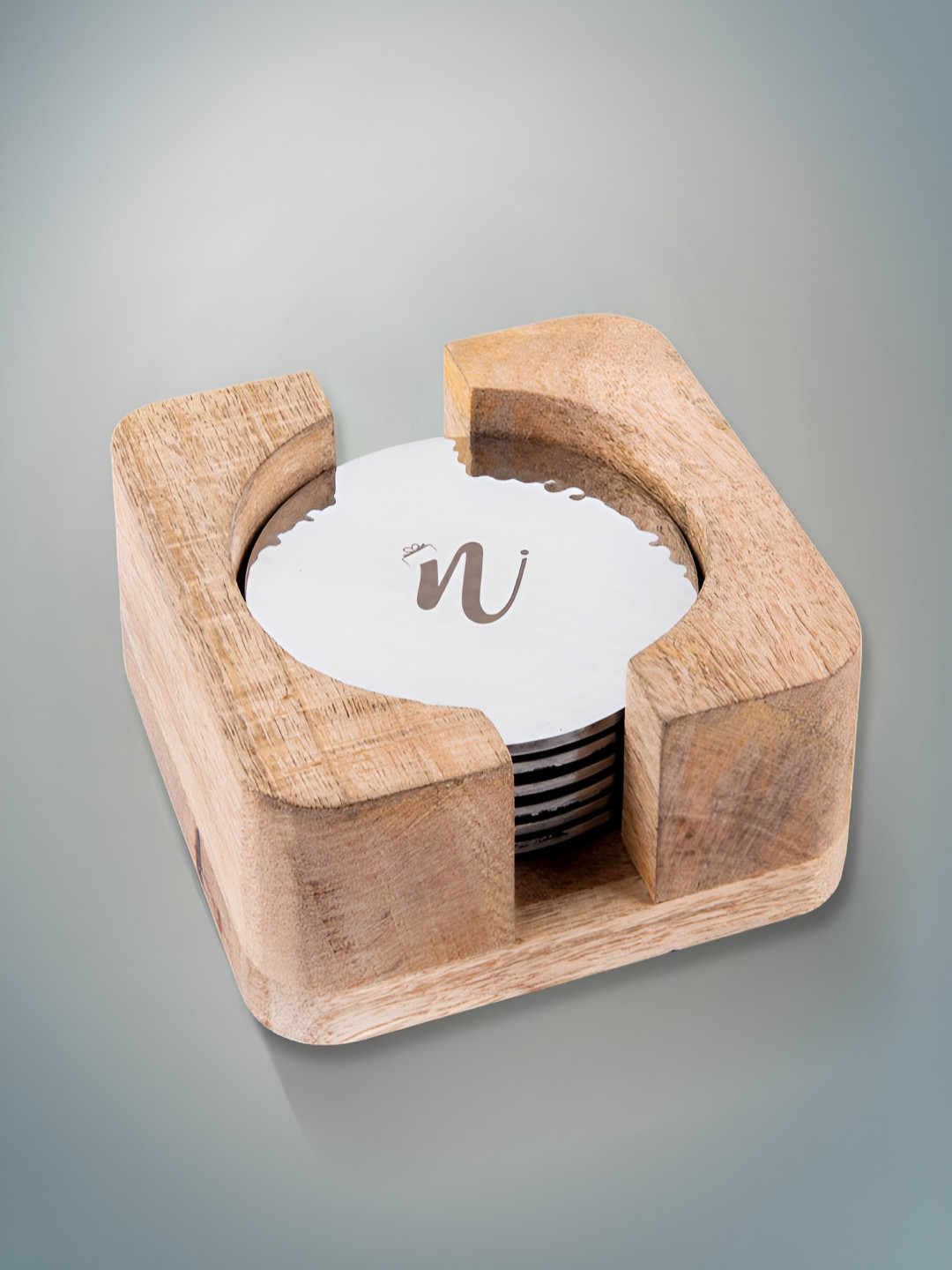 giBOX Silver-Toned 6 Pieces Textured Round Glossy Costa Bold Steel Tea Coasters