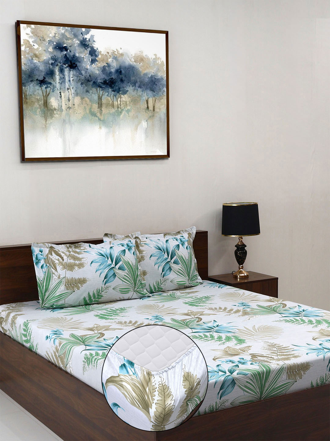 Steve & Anderson Elevate Grey Floral Microfiber 164 TC Fitted King Bedsheet with 2 Pillow Covers-72 x 78 inches