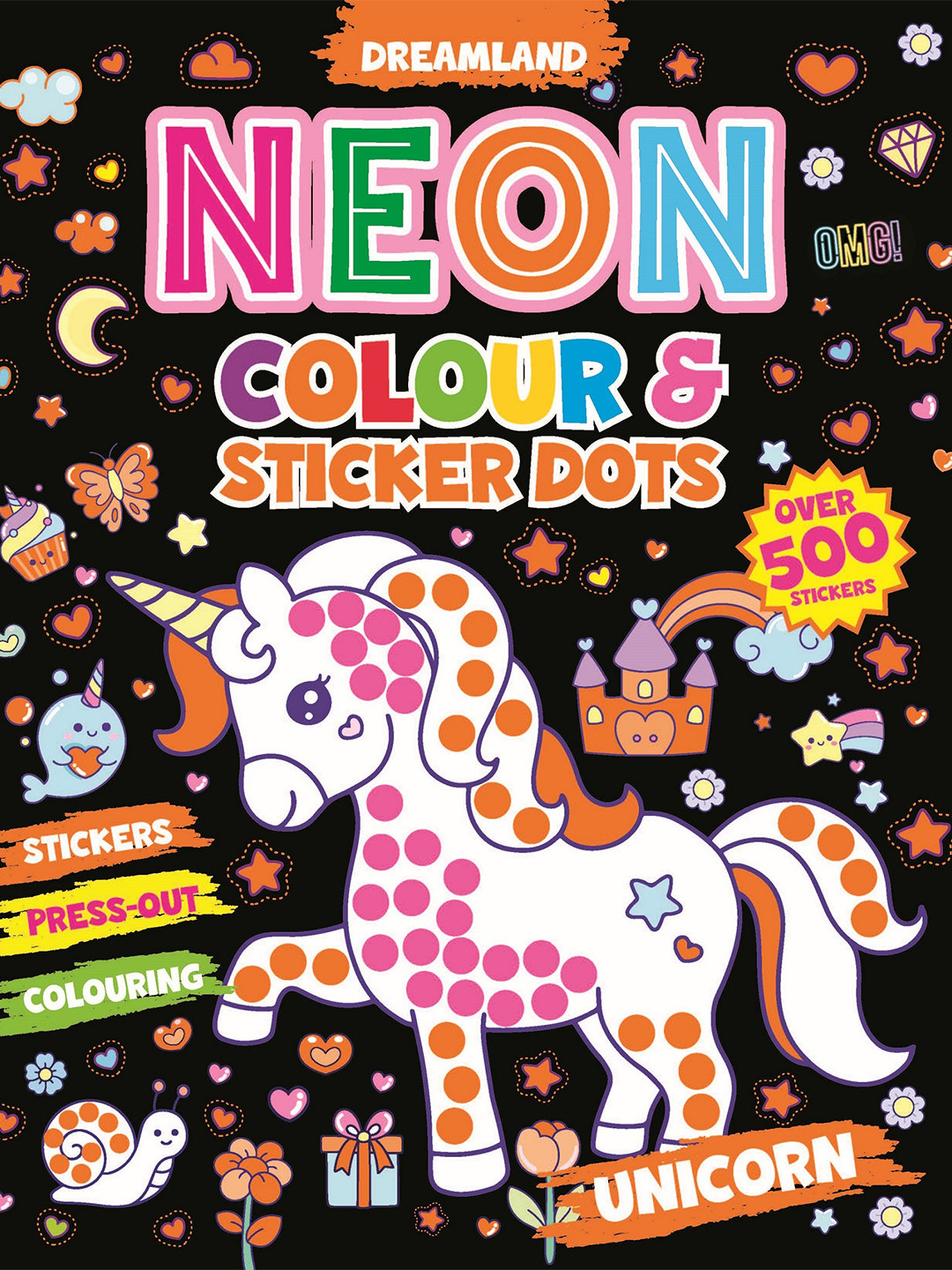Dreamland Kids Unicorn Neon Colour 500 Stickers Dots Book