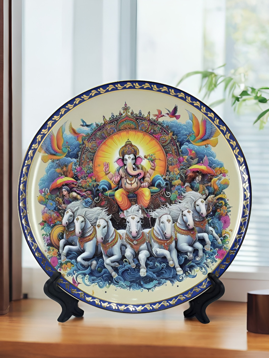 The Decor Lane with Indian Mythological Scene Crafted Ceramics Glossy Hall Wall Plates-8In