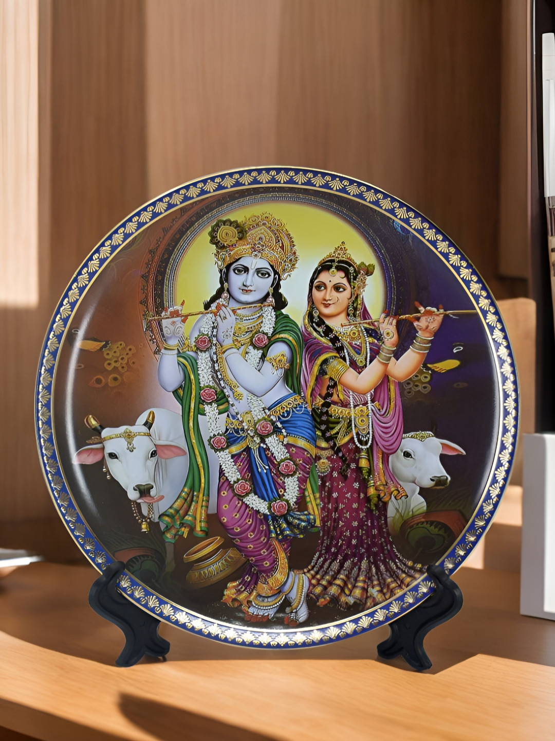 The Decor Lane Indian Mythological Scene Ceramic Glossy Hanging Hall Wall Plates-8In