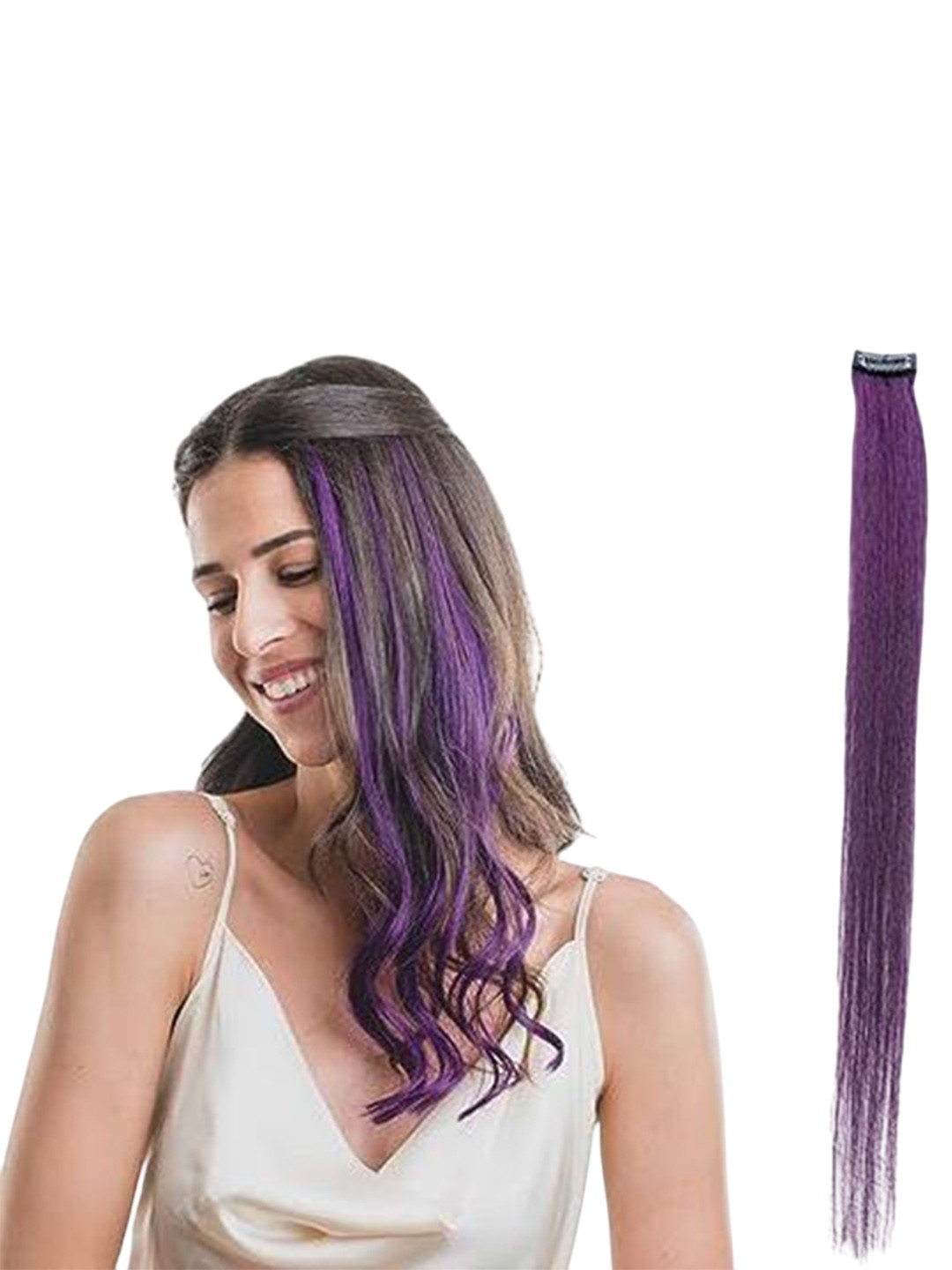 CRIBE Set Of 4 Clip In Wavy Color Strand Hair Extension - Purple - 22 Inch Each