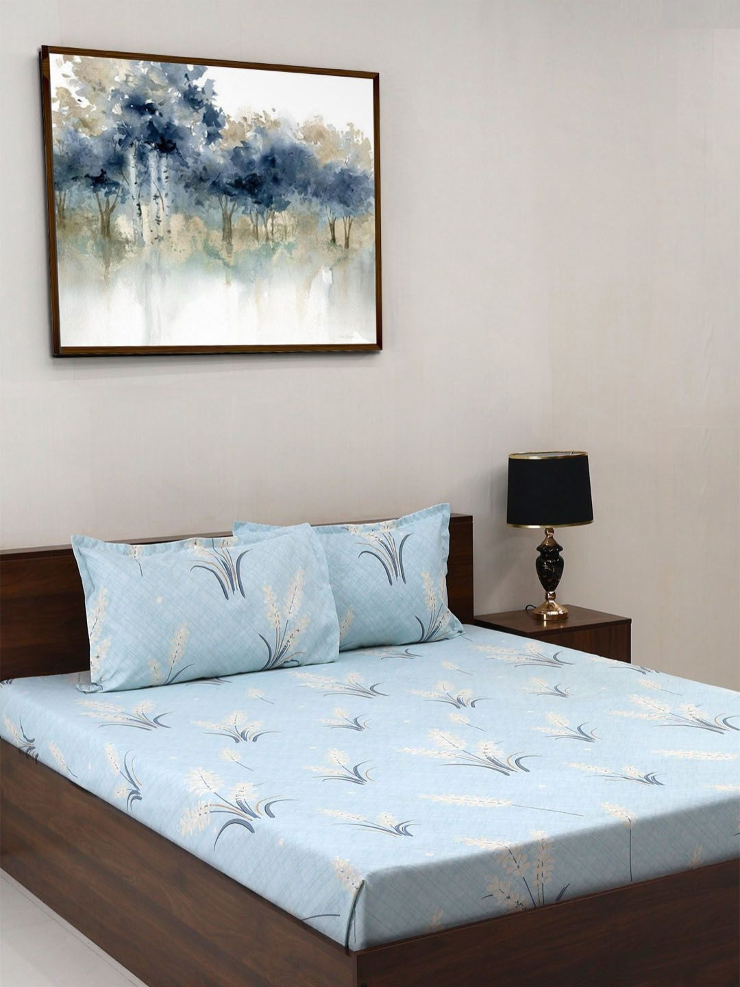 Steve & Anderson Blue Floral Microfiber 164 TC Queen Bedsheet with 2 Pillow Covers-224 x 254 cm