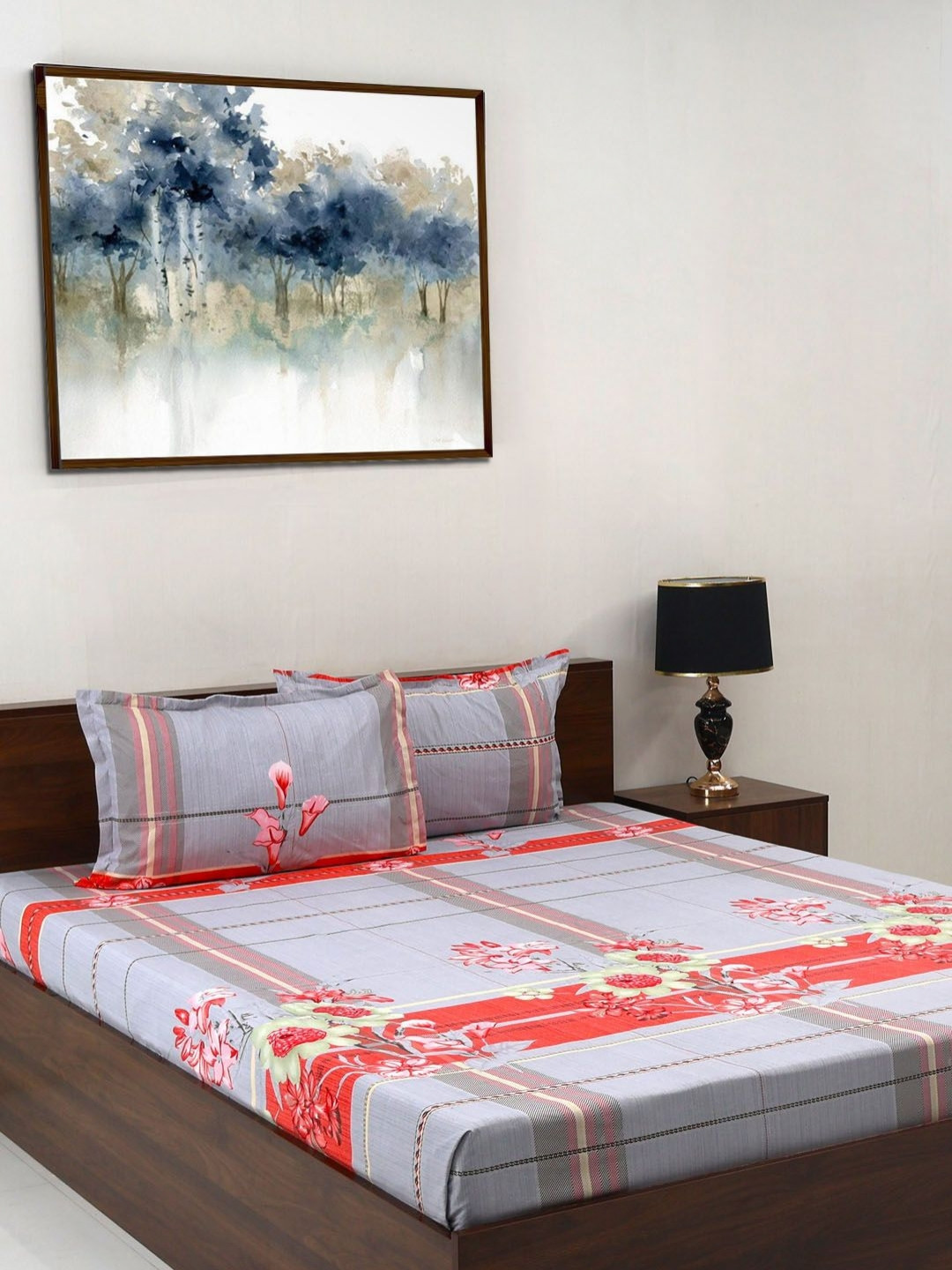 Steve & Anderson Elevate Red Floral Microfiber 164 TC Queen Bedsheet with 2 Pillow Covers-88 x 100 inches