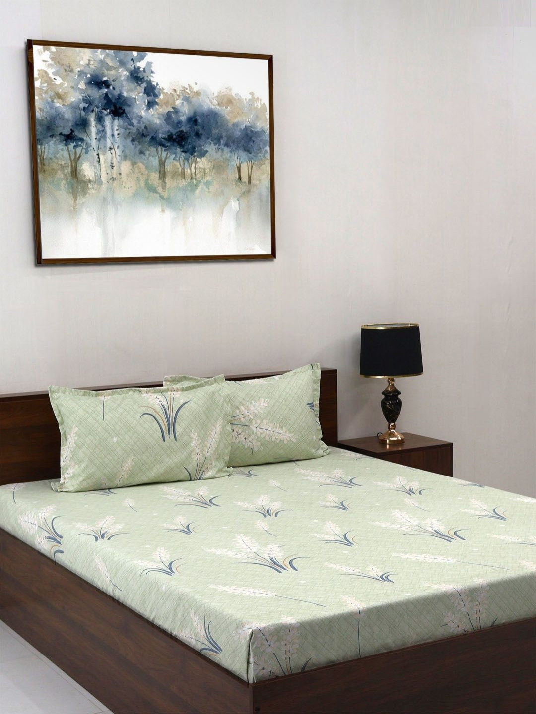 Steve & Anderson Elevate Olive Floral Microfiber 164 TC Queen Bedsheet with 2 Pillow Covers-88 x 100 inches