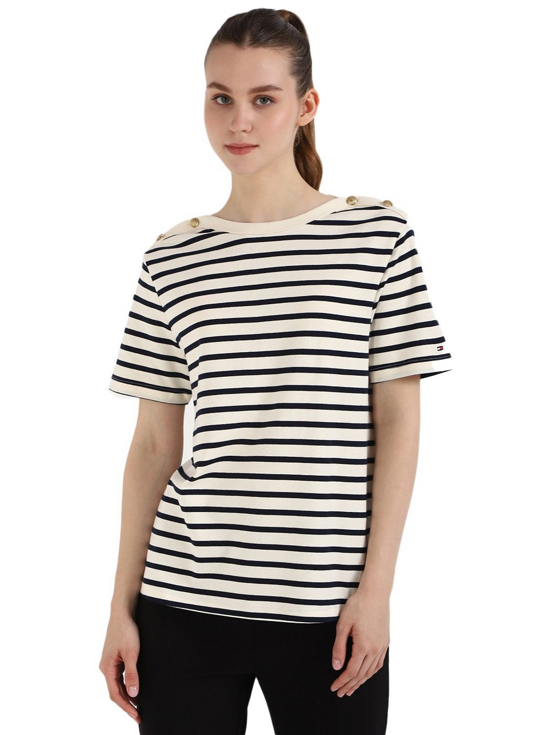 Tommy Hilfiger Women Striped Round Neck Cotton T-shirt
