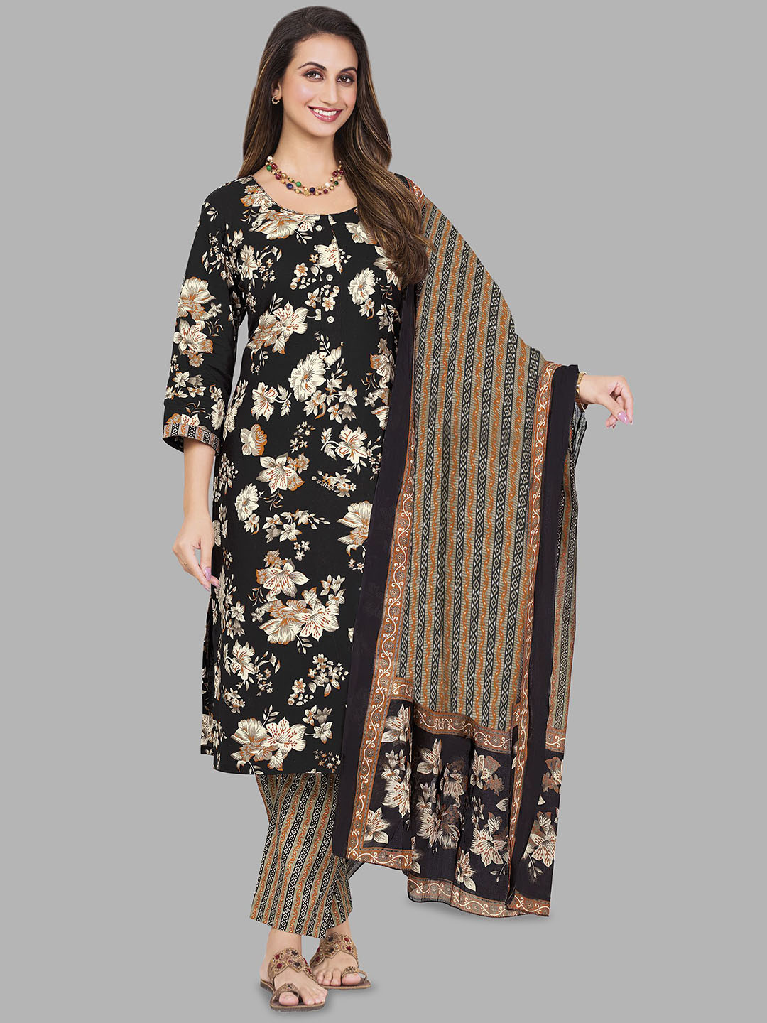 shree jeenmata collection Floral Printed Pure Cotton Kurta with Trousers & Dupatta