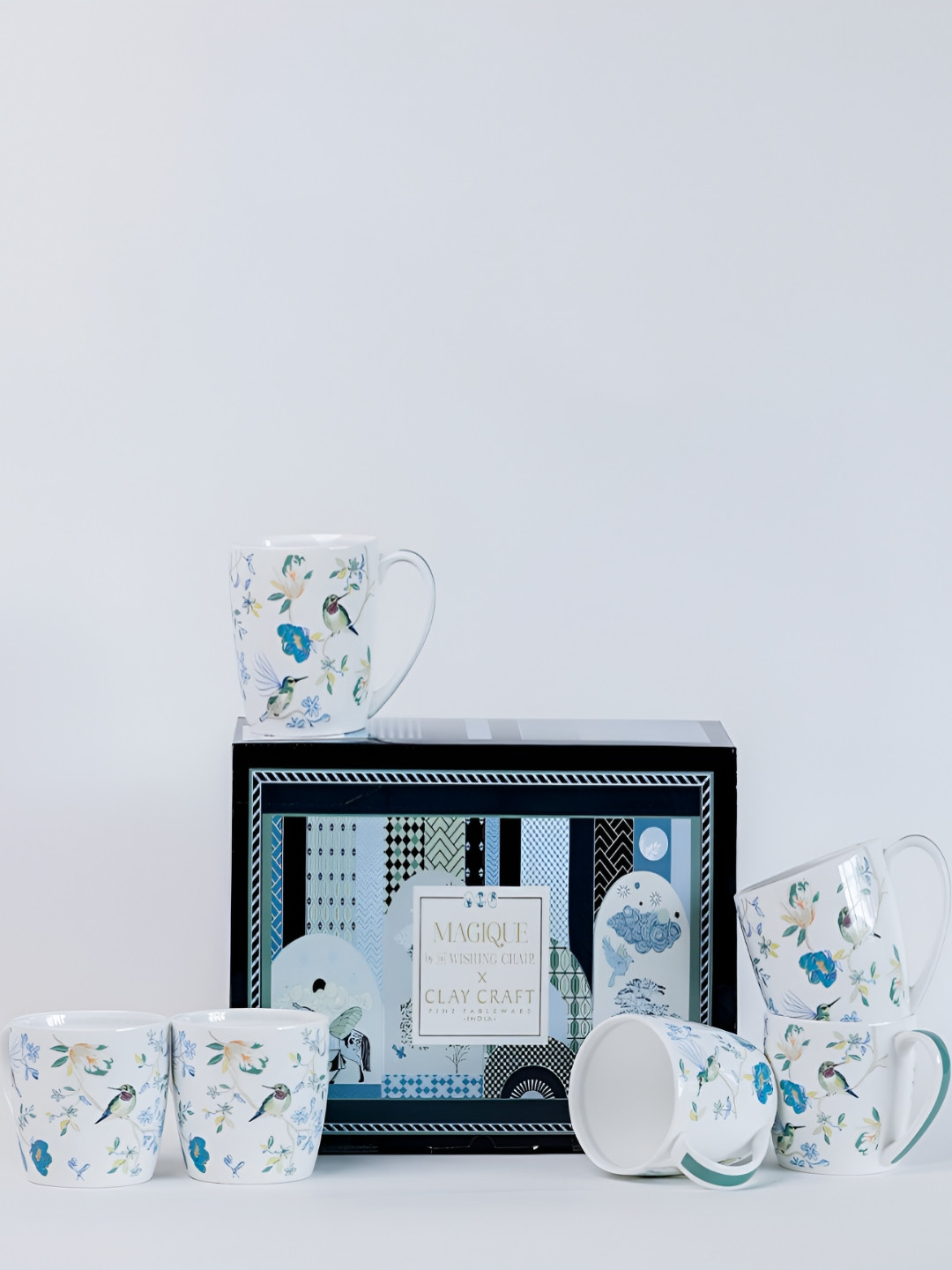 The Wishing Chair White & Blue Floral Printed Bone China Glossy Cups Set of Cups and Mugs