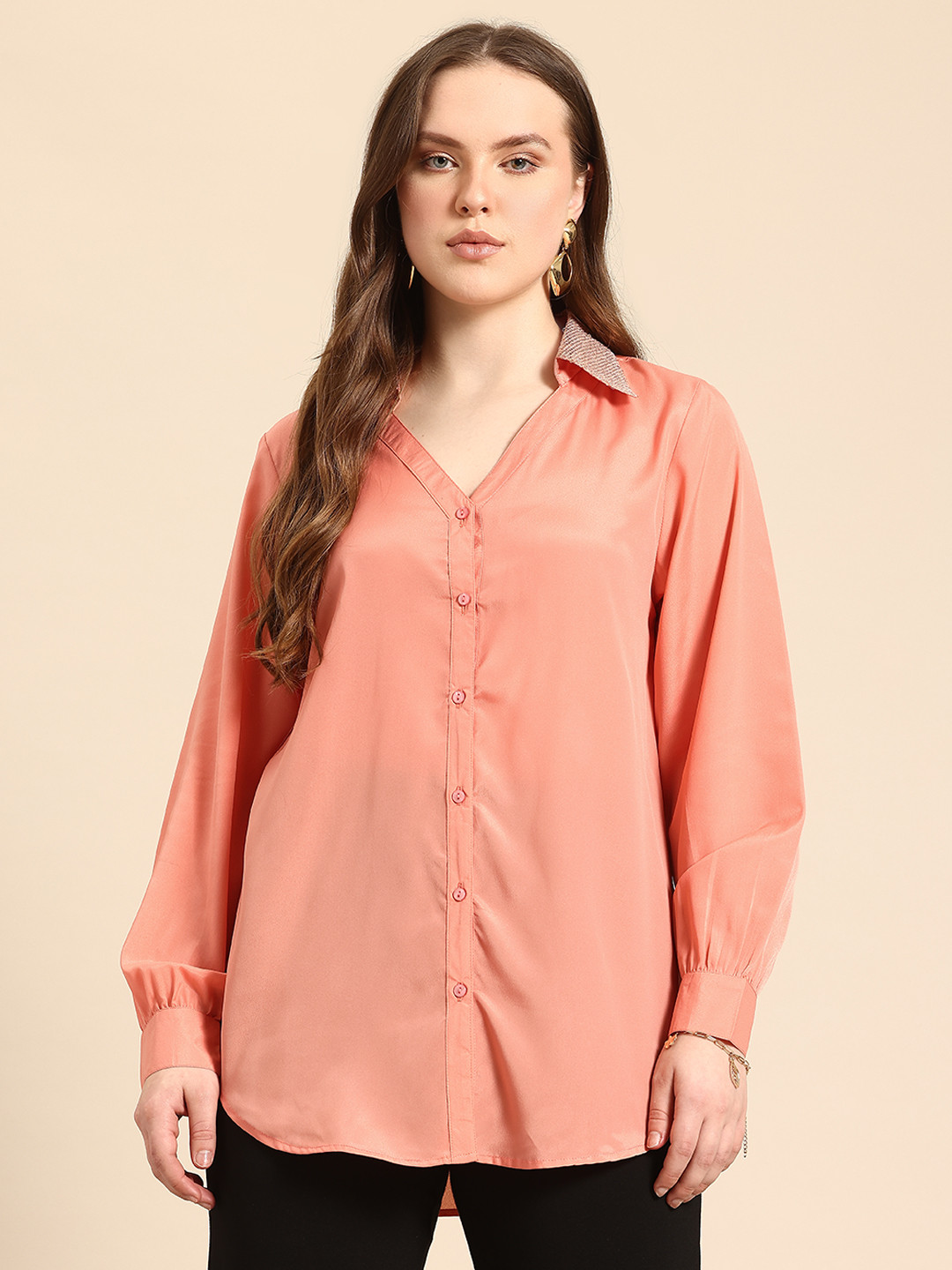 Qurvii Women Comfort Silk Party Shirt with Sequin Details