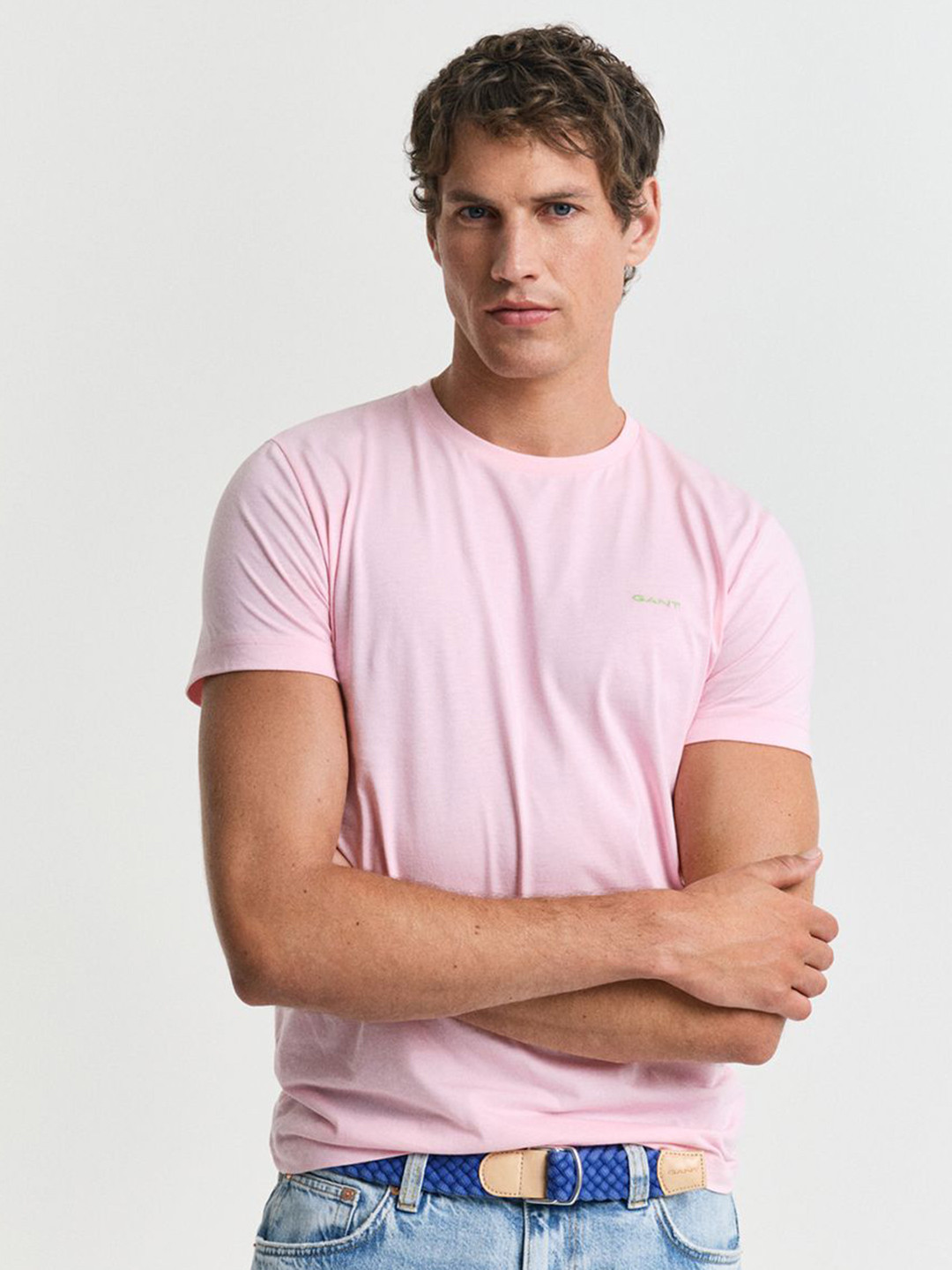 GANT Men Solid Contrast Logo Round Neck Cotton T-shirt