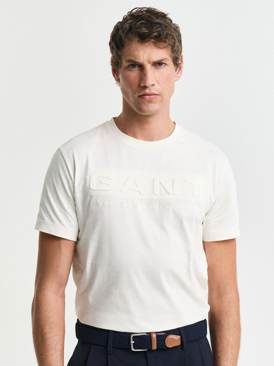 GANT Men Embossed Round Neck Cotton T-shirt
