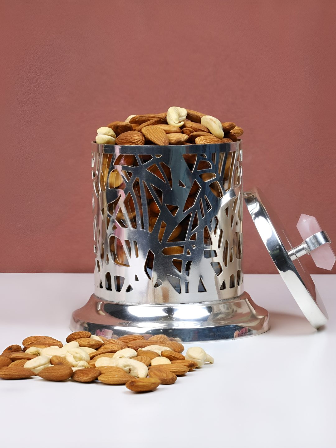 The Home Co. Cosmos Silver Abstract Brass Easy To Clean Flip Top Canister