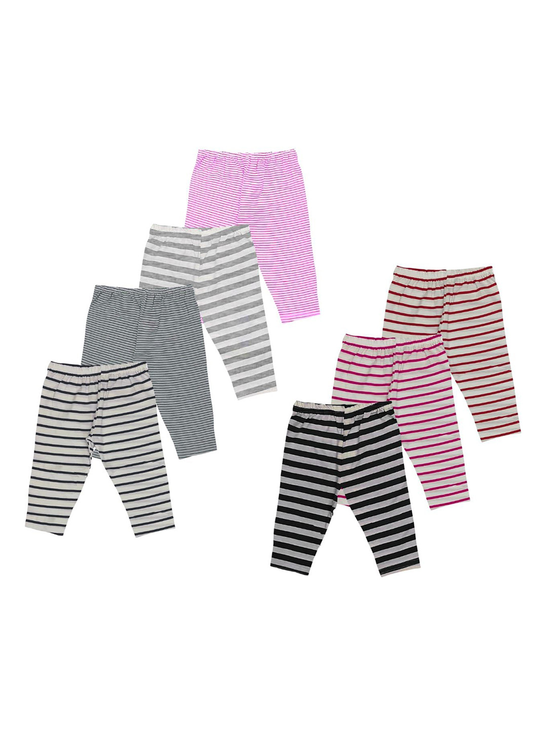 Lenam Kids Pack Of 7 Striped Regular Fit Pure Cotton Track Pants
