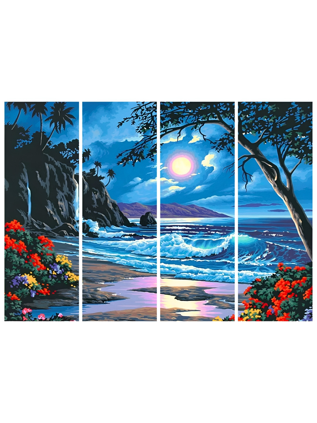 Inephos Creative Artwork Blue 4 Pieces Floral and Botanical Printed Vinyl Wall Art