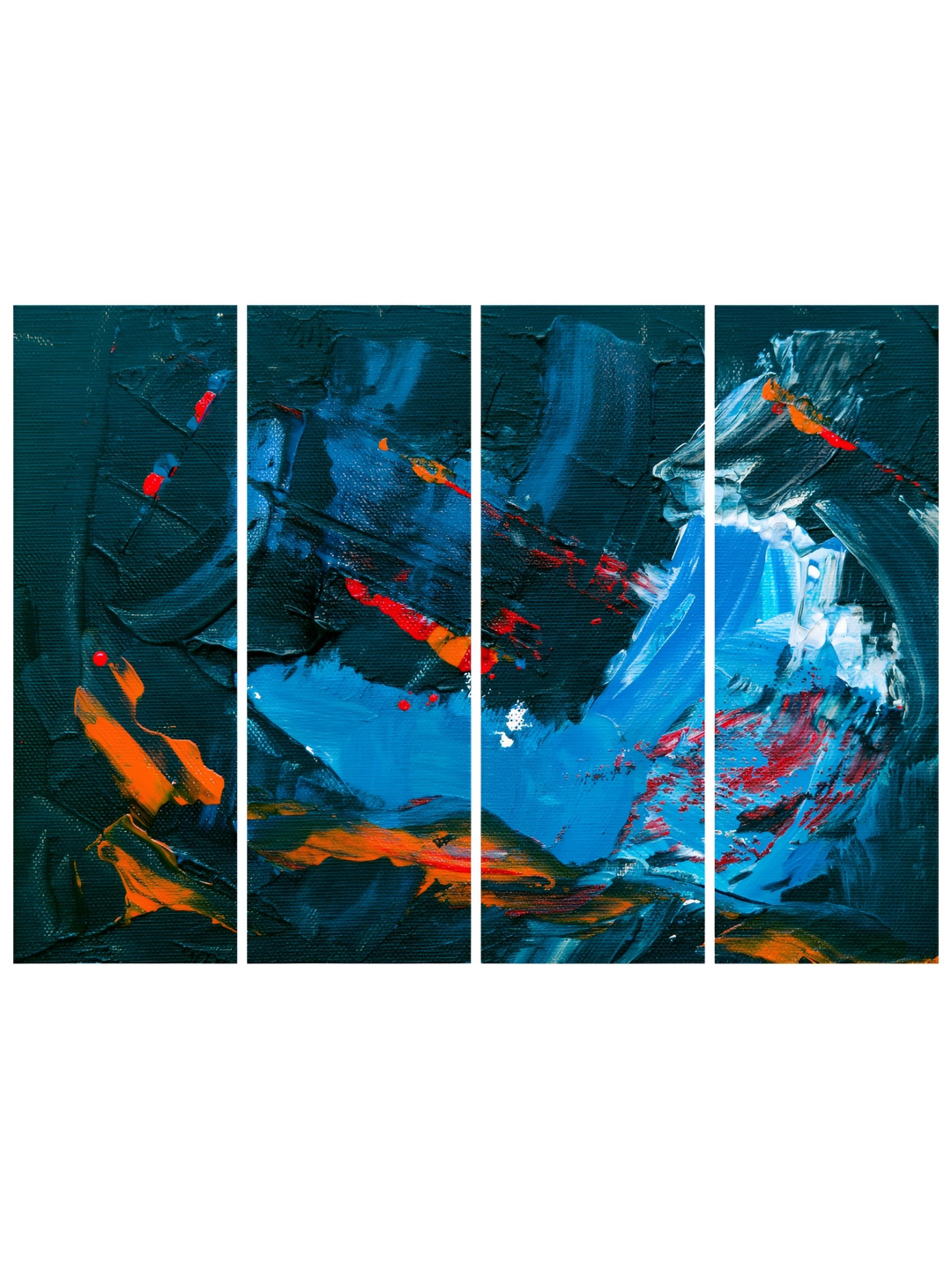 Inephos Creative Artwork Blue & Orange 4 Pieces Abstract Printed Vinyl Wall Arts