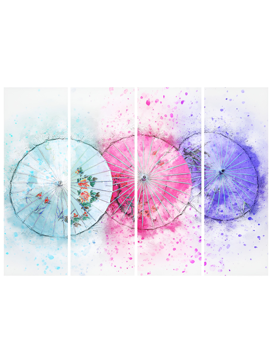 Inephos White & Blue 4 Piece Abstract Printed Vinyl Wall Art