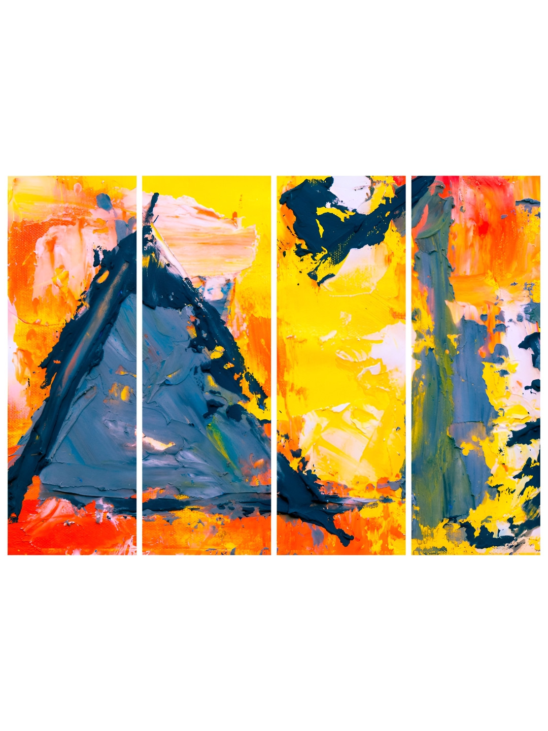 Inephos Artwork Yellow & Blue 4 Pieces Abstract Printed Vinyl Wall Art