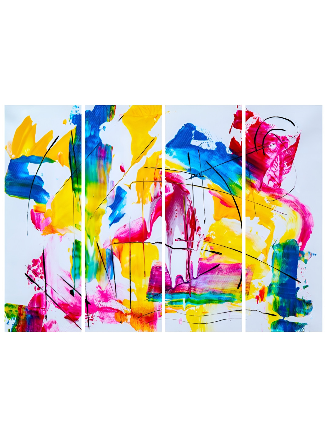 Inephos Creative Artwork White & Yellow 4 Pieces Abstract Printed Vinyl Wall Art