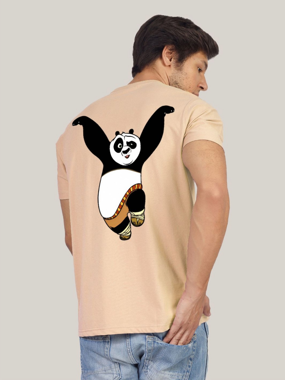Greylongg Men Yorksteadd 2076 Pug Fawn Kung Fu Panda Graphic Printed Round Neck T-shirt