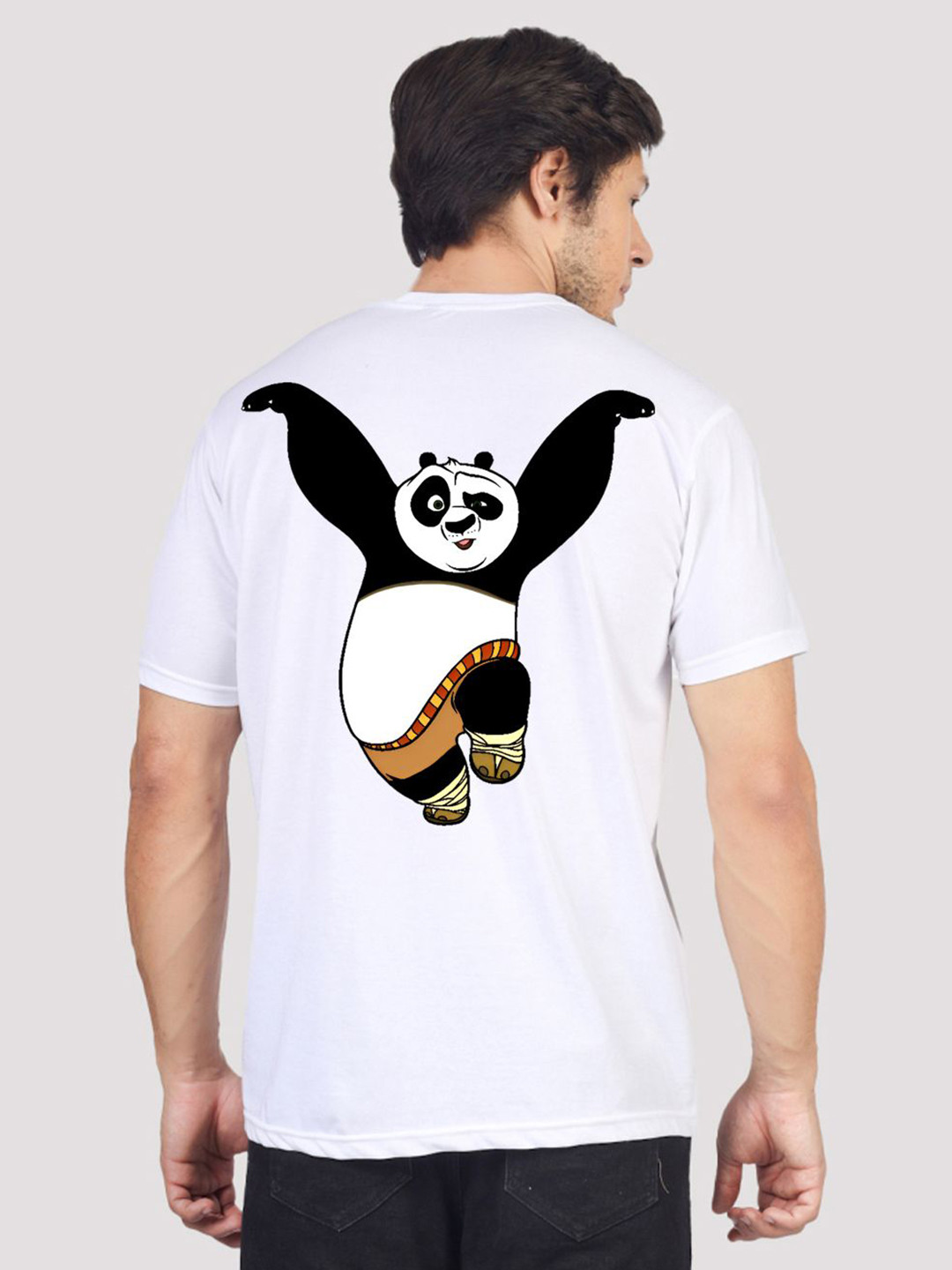 Greylongg Men Kung Fu Panda Graphic Printed Round Neck Cotton T-shirt