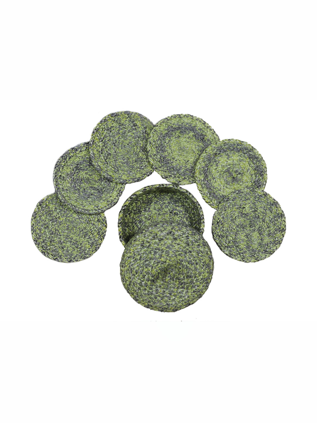 LADLI JEE Lime Green & Grey 7 Pieces Textured Round Coasters With Lid Basket