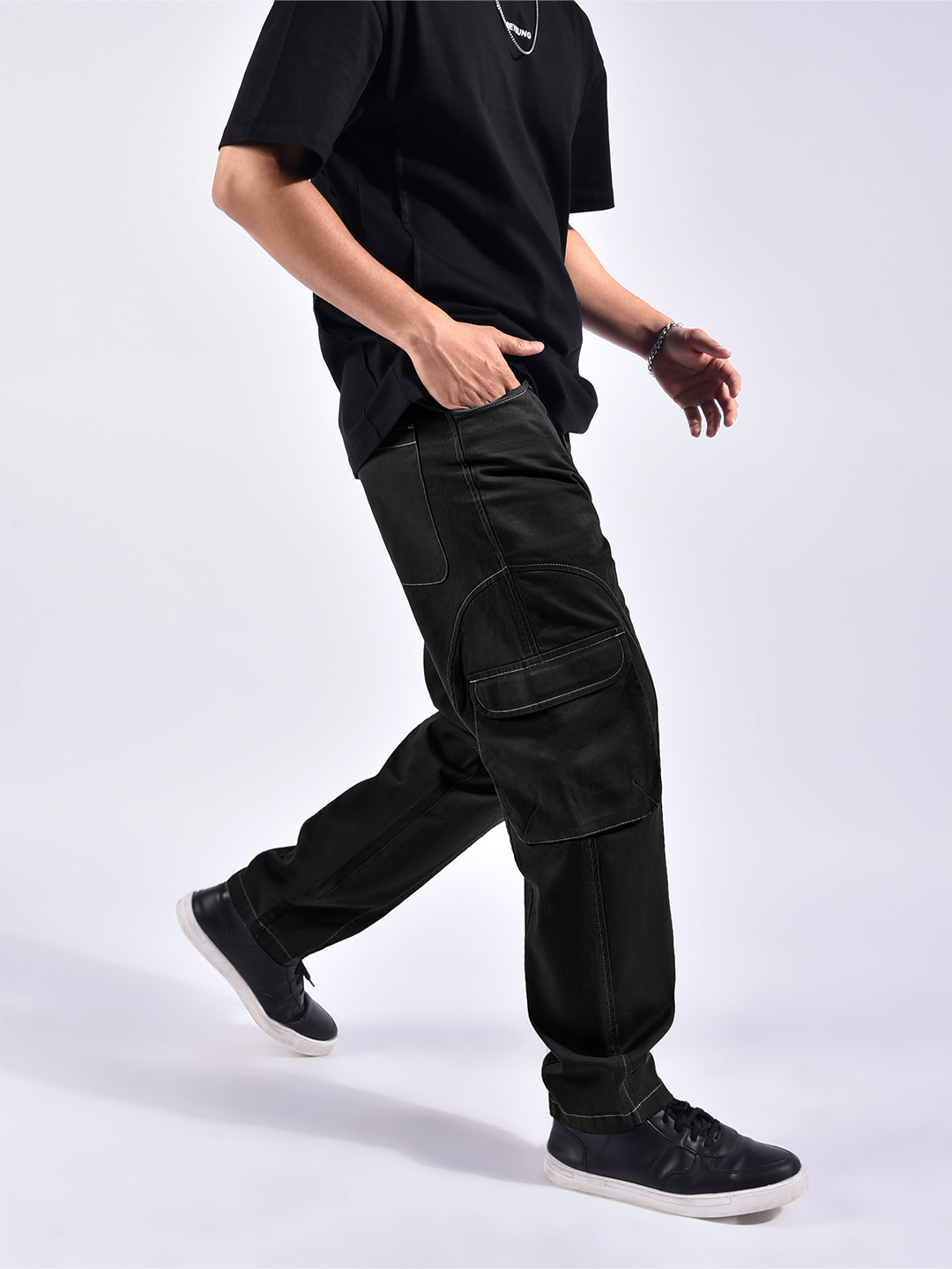 Beyoung Men Cut And Sew Contrast Stitch Cargo Pants