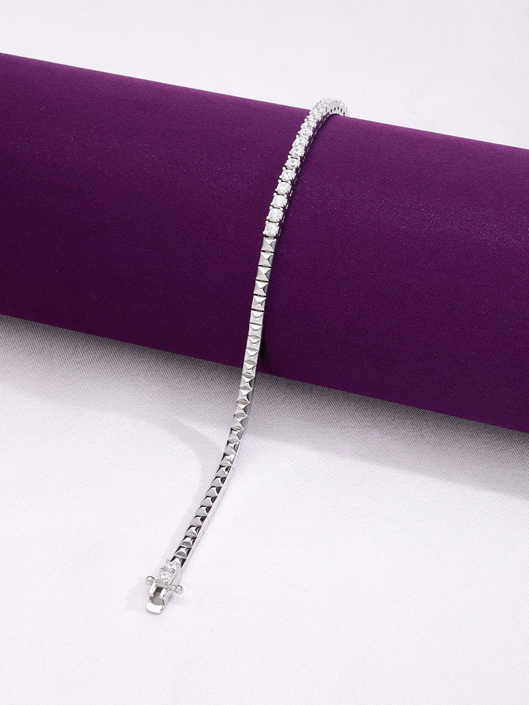 KAI JEWEL Women 92.5 Silver Cubic Zirconia Rhodium-Plated Sparkling Square Link Bracelet