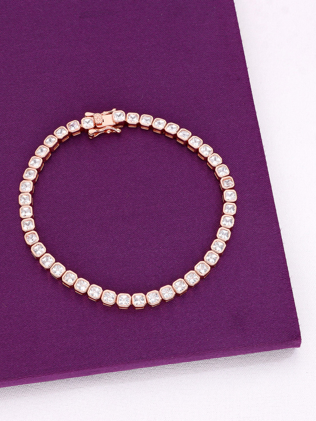 KAI JEWEL Women 92.5 Silver String of Small Squares Zircon Rose Gold-Plated Link Bracelet