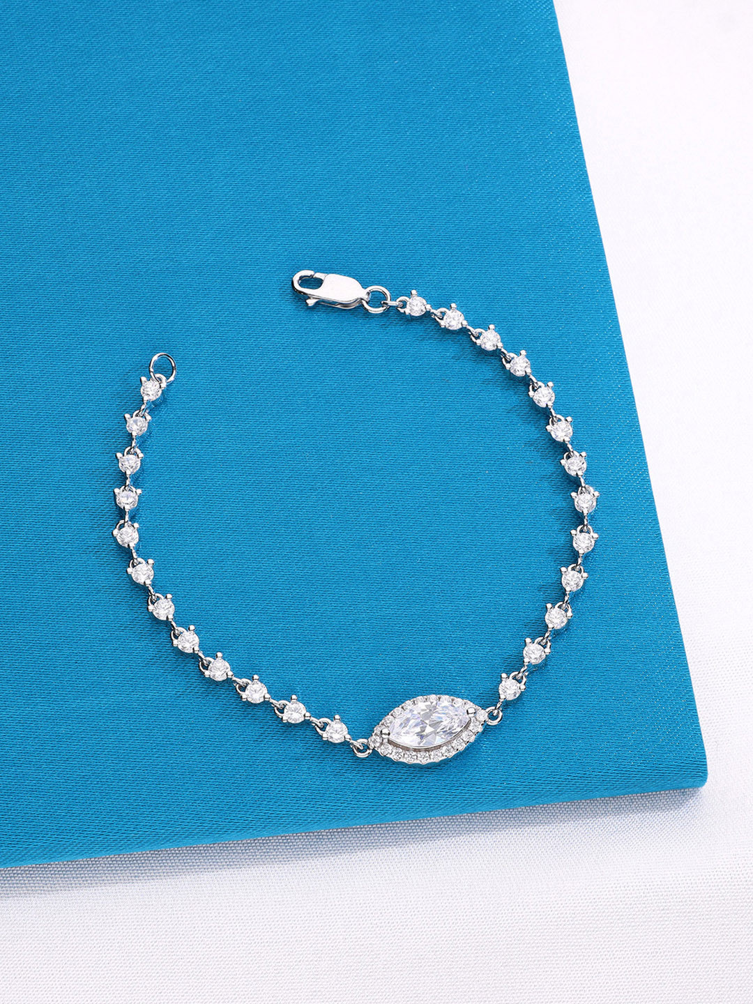 KAI JEWEL Women 92.5 Sterling Silver Pear-shaped Zirconia Rhodium-Plated Link Bracelet