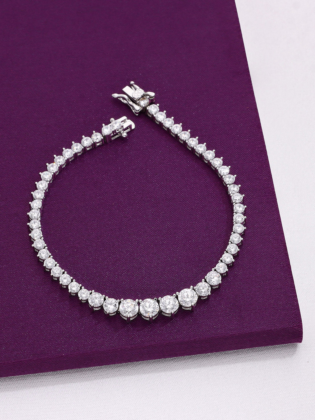 KAI JEWEL Women 92.5 Silver CZ-Stone Rhodium-Plated Trinity Bond Diamante Link Bracelet