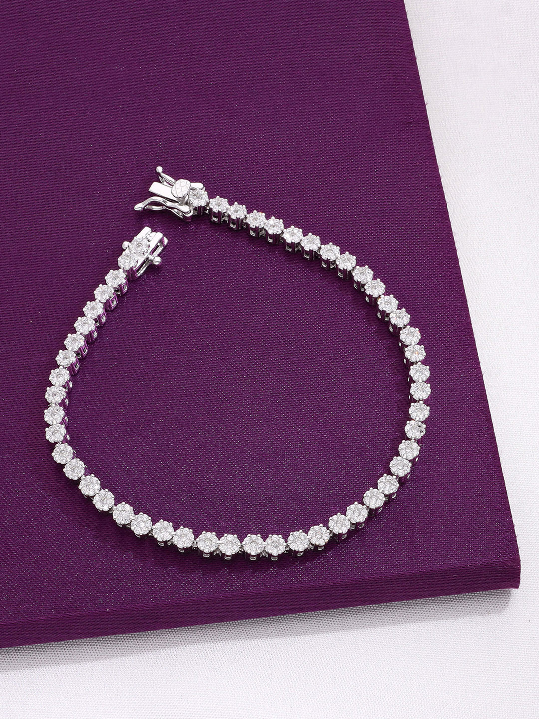 KAI JEWEL Women 92.5 Silver Classic Circular Cubic Zirconia Rhodium-Plated Link Bracelet