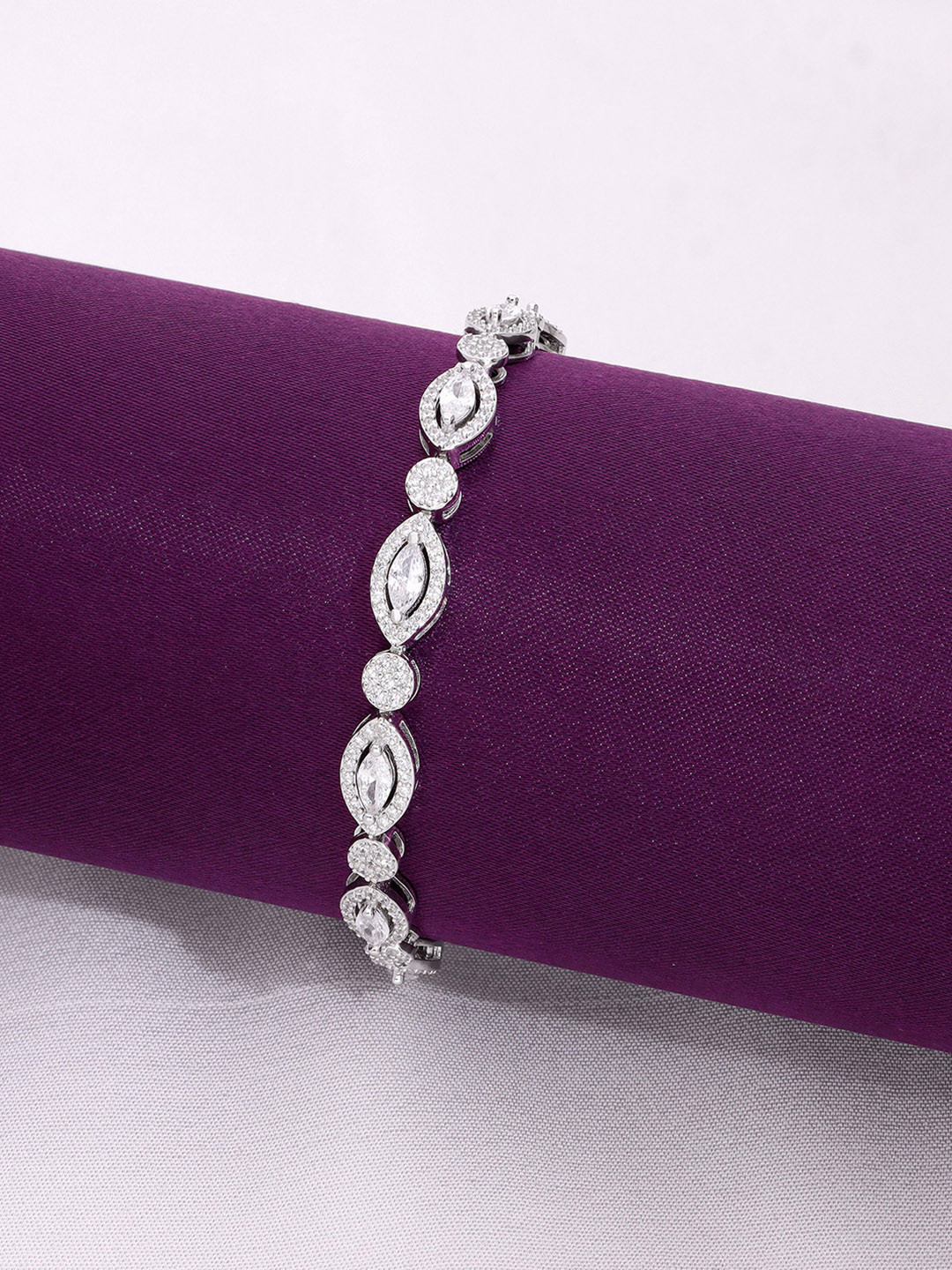 KAI JEWEL Women 92.5 Silver CZ-Stone Stylish Pear And Bezel Rhodium-Plated Link Bracelet