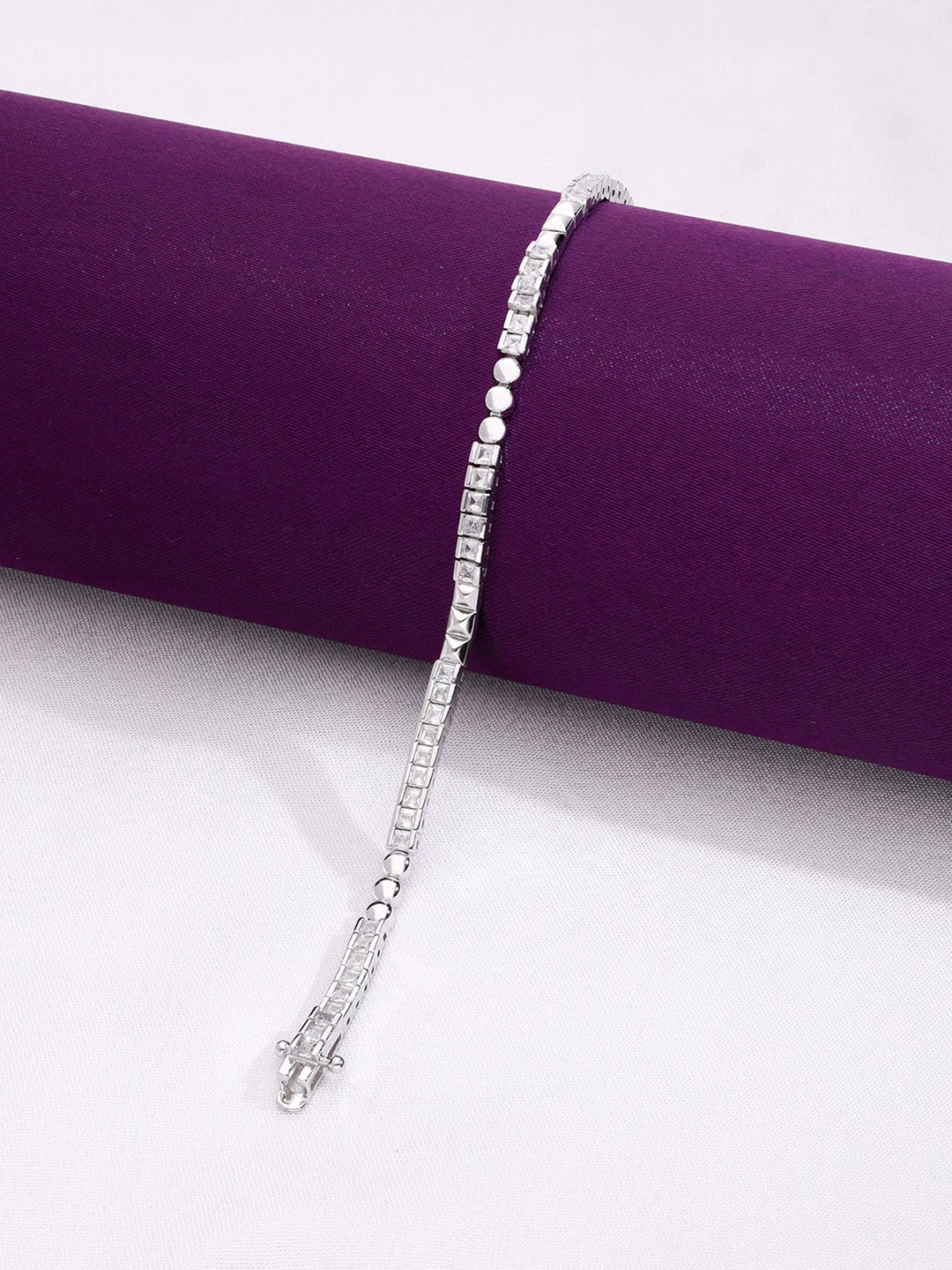 KAI JEWEL Women 92.5 Silver CZ-Stone Rhodium-Plated Rectangle Baguettes Link Bracelet