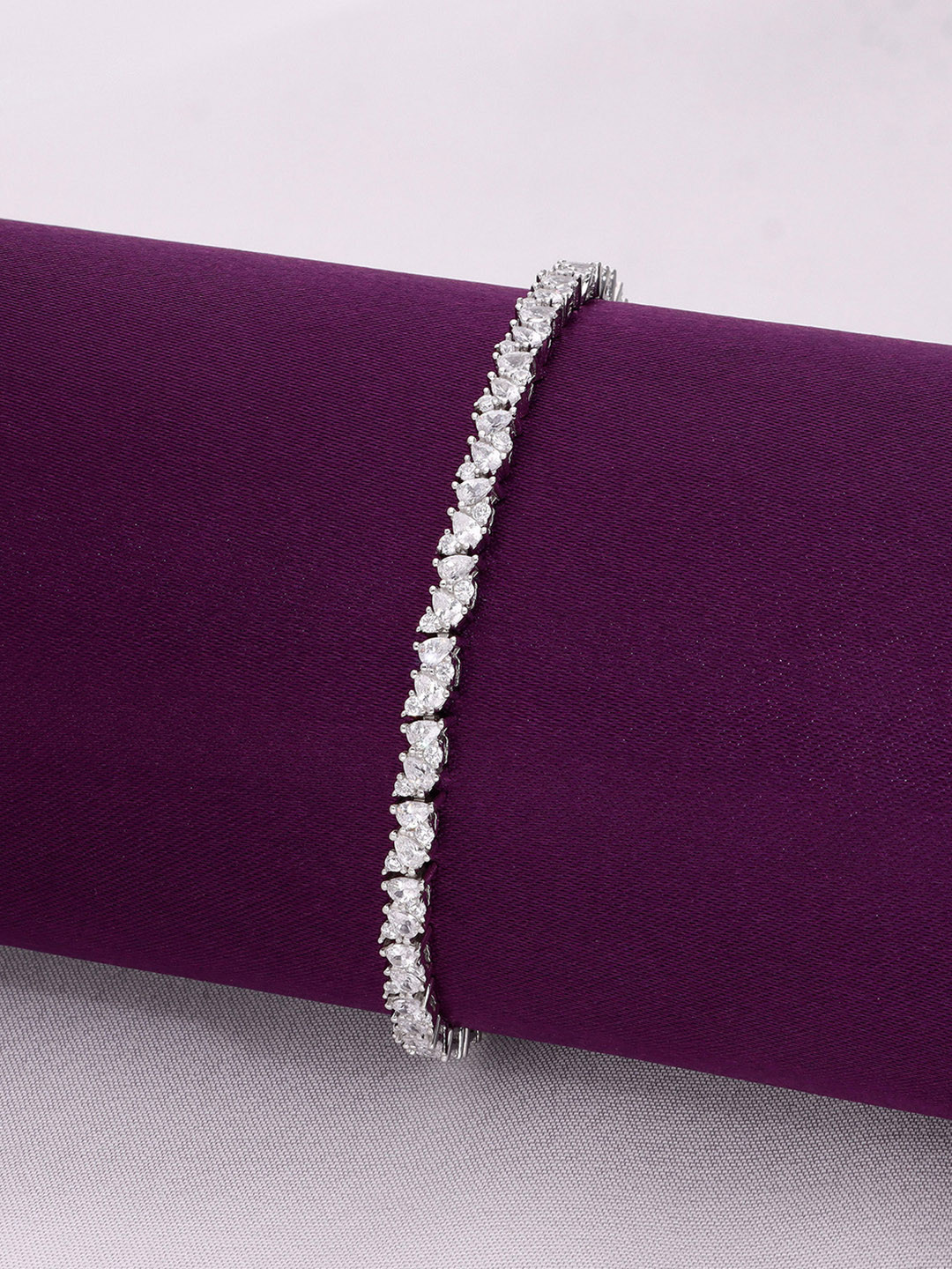 KAI JEWEL Women 92.5 Silver CZ-Stone Rhodium-Plated Rectangle Baguettes Link Bracelet